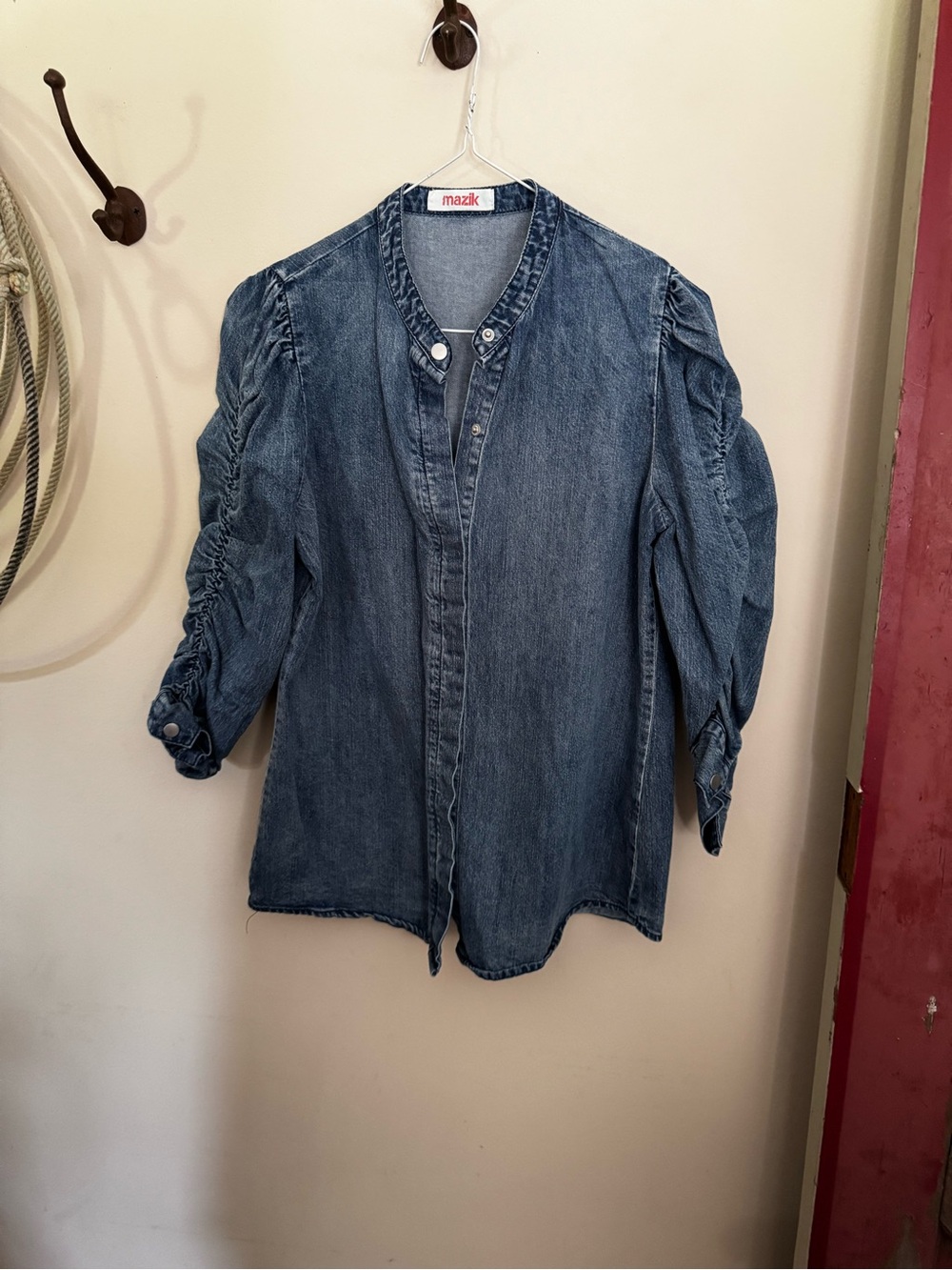 Mazik Women's Washed Denim Button-Front Blouse in Blue
